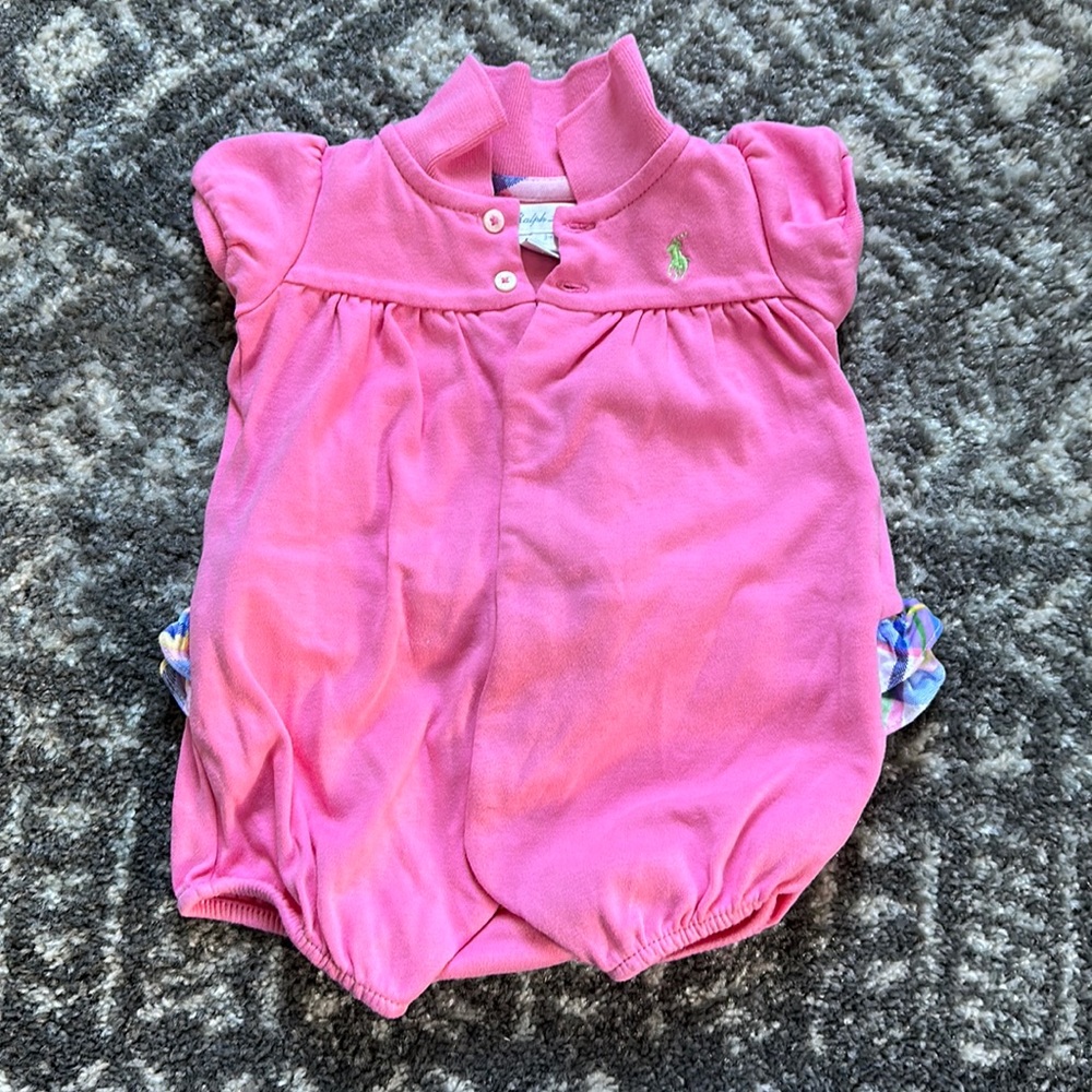 Ralph Lauren Baby Girls Romper w/Ruffle Bottom - 3M